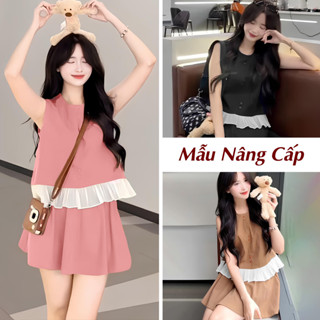 (Mẫu Nâng Cấp) Set Bộ Váy Ngắn Bigsize Chất Có Lót Trong, Khóa Kéo Phối Áo Cộc Tay Sát Nách Viền Bèo 50-95kg