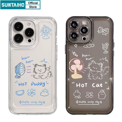 Suntaiho Ngộ nghĩnh Vỏ Dễ Thương Quạt Thổi Họa Tiết Chó Mèo Ốp lưng Cho Iphone 16 15 14 13 12 11 Pro Max IP 7 8 Plus Iphon X Xs XR Xs Max TPU Mềm Cao Cấp Chống Sốc Ốp Lưng