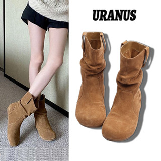 Giày bốt Martin sang trọng, bốt vừa màu nâu dành cho nữ, bốt ngắn xếp ly đế mềm cổ điển của Anh, bốt xếp chồng tay áo Maillard, giày nữ mới cho mùa thu đông 2024.