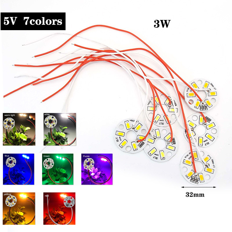 32mm LED 3W 5V chip Đèn Hạt Đèn Ban Nguồn 2pin Dây Bóng Đèn Tròn Biến Đổi Đơn Xanh Xanh Tím Trắng Ấm