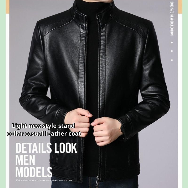 Men's casual leather jacket for middleaged and elderly men, Dad jacket top