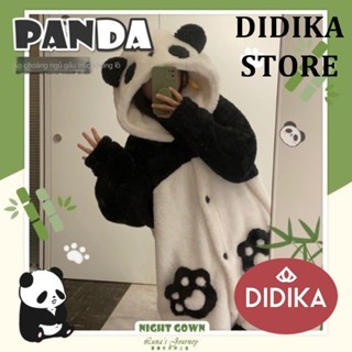 DIDIKA Mùa Thu Đông Nữ Nhung San Hô Dày Hoạt Hình Dễ Thương Bộ Đồ Ngủ Gấu Trúc