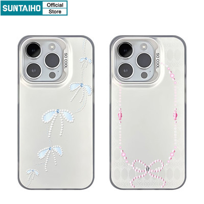 Suntaiho Đẹp Ngọc Trai Nơ Họa Tiết Ốp lưng Iphone 16 15 14 13 12 11 Pro Max TPU Silicon Mềm Cao Cấp Chống Sốc Ốp Lưng