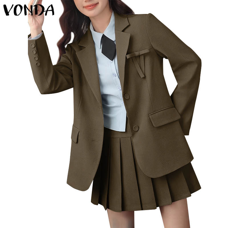 Vonda Nữ Áo Blazer Dài Tay Màu Trơn Dài Tay Hàn Quốc (Không Váy)