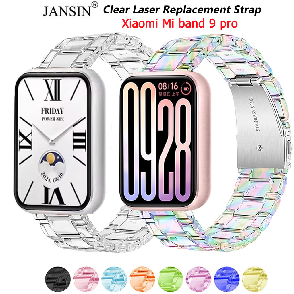 Jansin Dây đeo đồng hồ Xiaomi Mi band 9 pro bằng nhựa trong suốt cho đồng hồ thông minh Xiaomi Smart