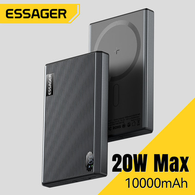 Essager Power Bank Sạc không dây từ tính 10000mAh + Sạc có dây Type-C Sạc di động Powerbank cho IP Android