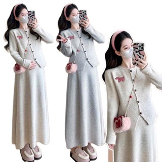 Sét Suông Đầm Bầu MAMADRESS Thu Đông Len Tăm Lông Thỏ Áo Kèm Chân Váy Freesize S43 - Váy Bầu