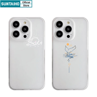 Suntaiho Thẩm Mỹ Dễ Thương Họa Tiết Cá Voi Mặt Trời Trong Suốt Mờ Dành Cho Iphone 16 15 14 12 13 11 Pro Max IP 7 8 Plus Iphon X Xs XR Xs Max TPU Silicon Mềm Cao Cấp Chống Sốc Ốp điện thoại