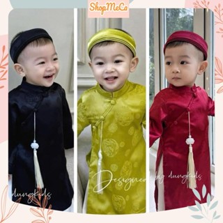 Set bộ áo dài bé trai CS675, Set áo dài cách tân kèm khăn đóng cho bé trai mặc tết