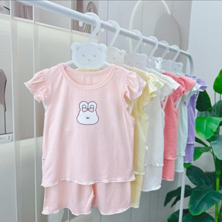 Bộ cộc thun lạnh tay bèo cánh tiên hình thỏ cho bé