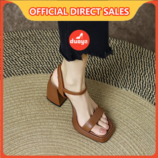  Duoya Tóc Thẳng ~  Hàng Có Sẵn  Giày Sandal Cao Gót Da Mềm Phẳng Hở Ngón Có Dây Buộc Phong Cách Roman Cho Nữ Miễn Phí Vận Chuyển 