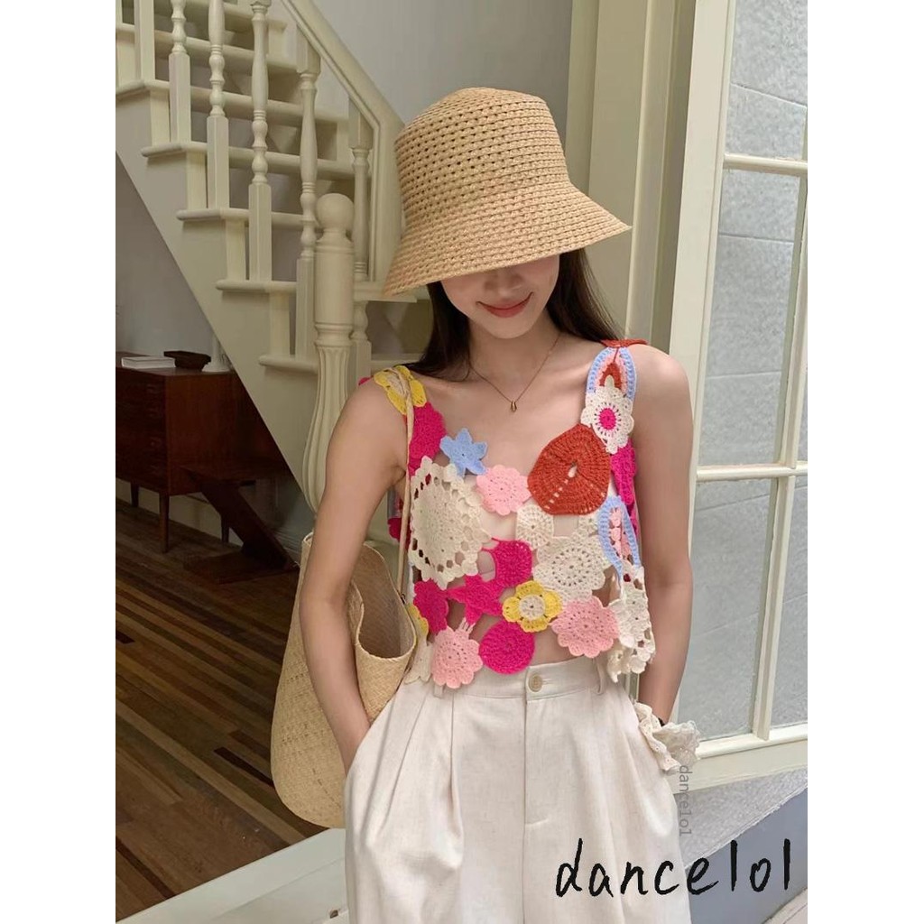 Dance1o1-áo xe tăng không tay móc hoa mùa hè