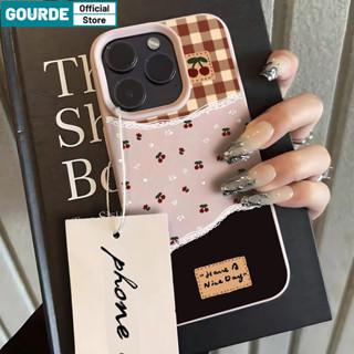  Hàn Quốc Plaid Cherry đẹp Ốp Lưng iPhone 16 15 14 12 13 11 Pro Max IP 7 8 Plus Iphon X Xs XR Xs Max Ốp điện thoại Silicon Mềm Kết cấu da Cao cấp chống sốc-Gourde Case 
