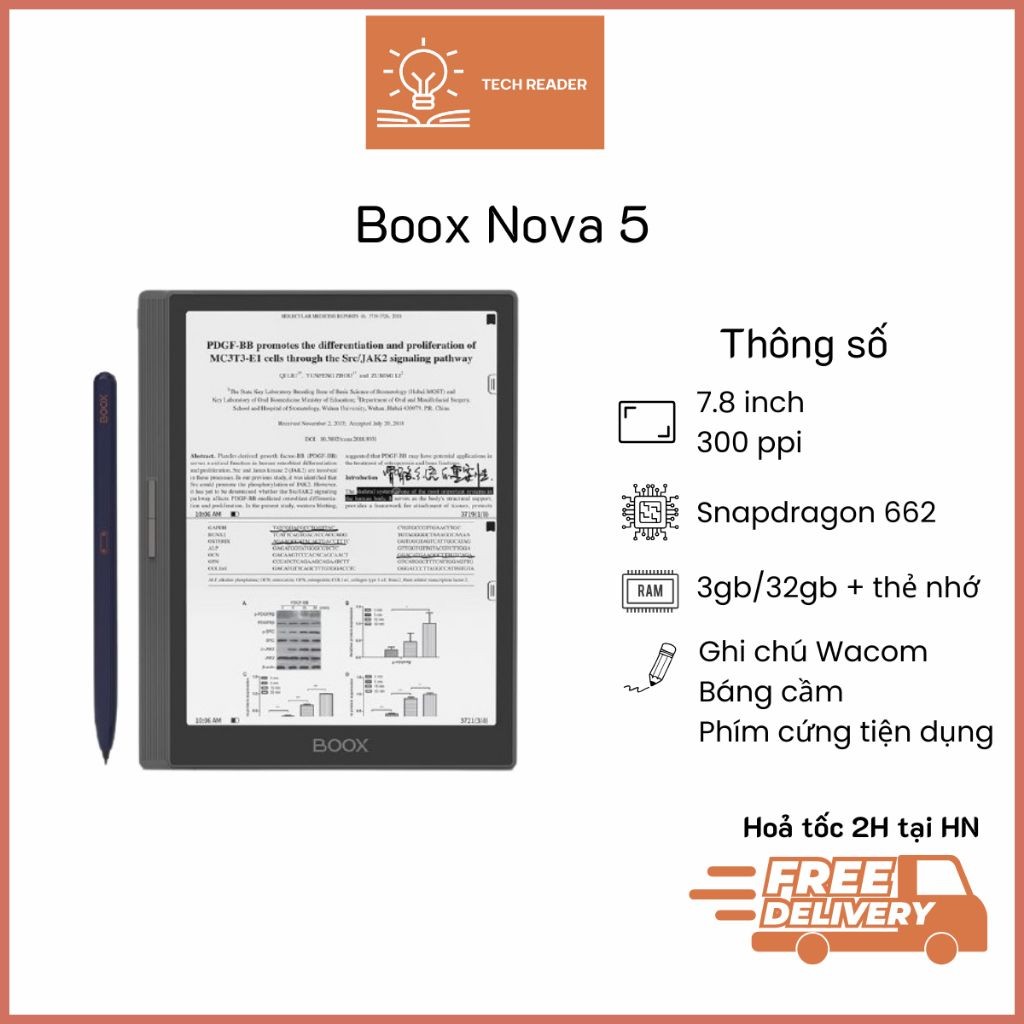 Máy đọc sách Boox Nova 5 Nova5 thế hệ mới ƞhất - Có báng cầm, bút ghi chú - Hàng Likenew