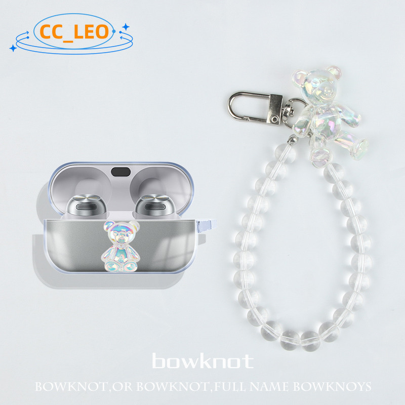 Case for Technics EAH-AZ100 Clear Soft Case Cute Pearl Pendant Cartoon Bear Bracelet Suitable for Pa