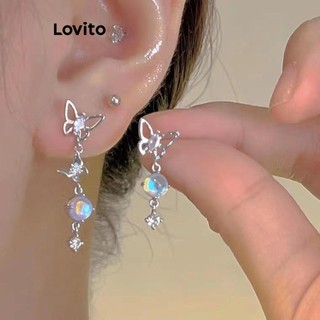 Khuyên tai Lovito đính đá mặt trăng phối họa tiết bướm phong cách thường ngày cho nữ LFA21076