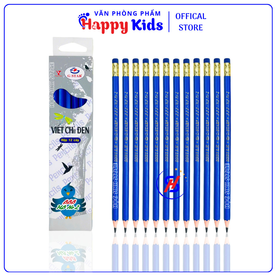 Hộp 12 Cây Bút Chì HB G-Star BBB, Thân Màu Xanh Dương, Vỏ Nhựa, Chuốt Không Gãy Vụn Chì - VPP Happy 