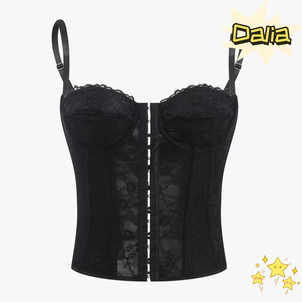 Dalia Gợi Cảm Xương Cá Corset, Áo Ren Màu Trơn Mùa Hè Thường Ngày, Áo Crop Top