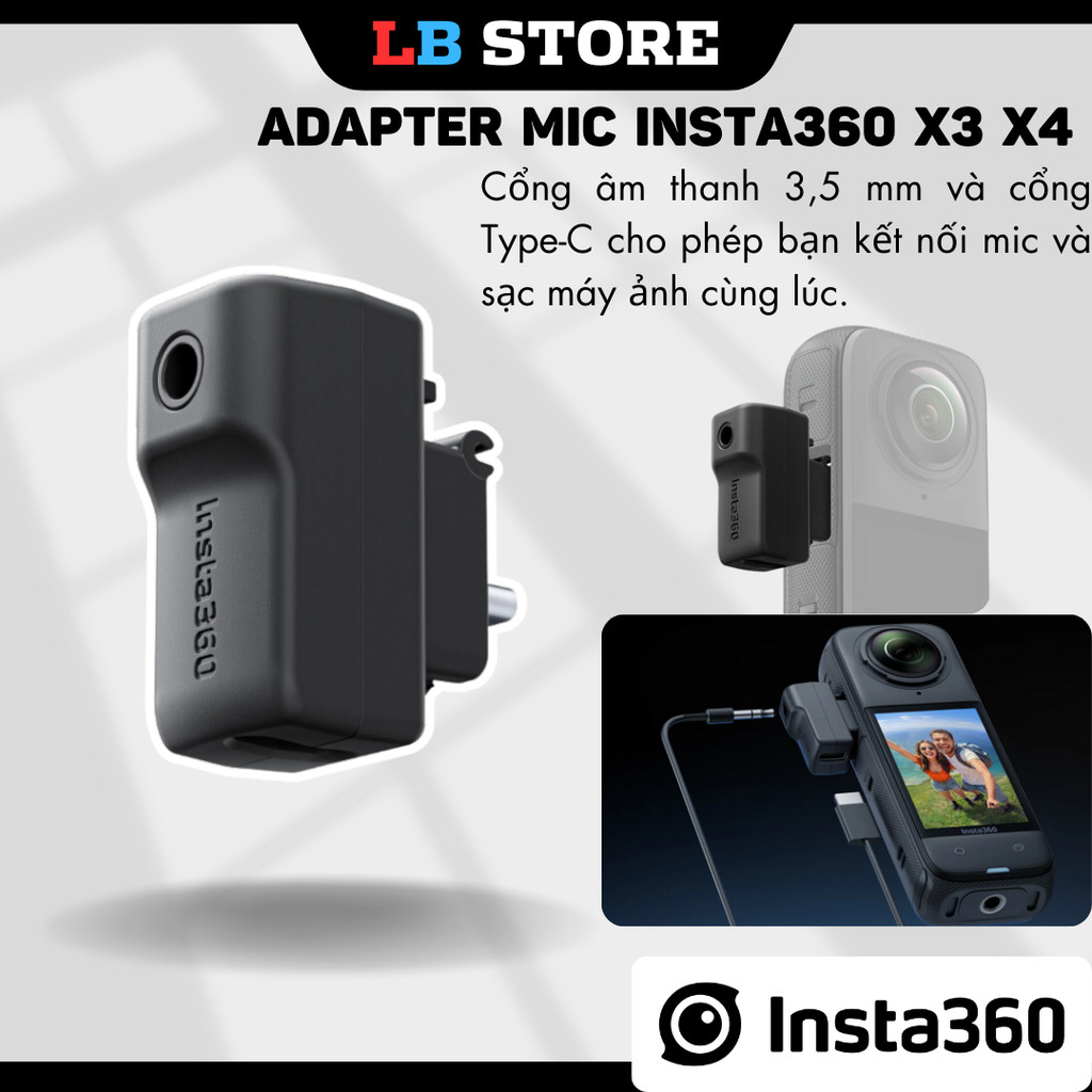 Insta360 X3 X2 Rs 1 inch Mic Adapter- Bộ chuyển đổi mic 3.5mm Insta360 One X2 X3 RS 1 inch làm vlog