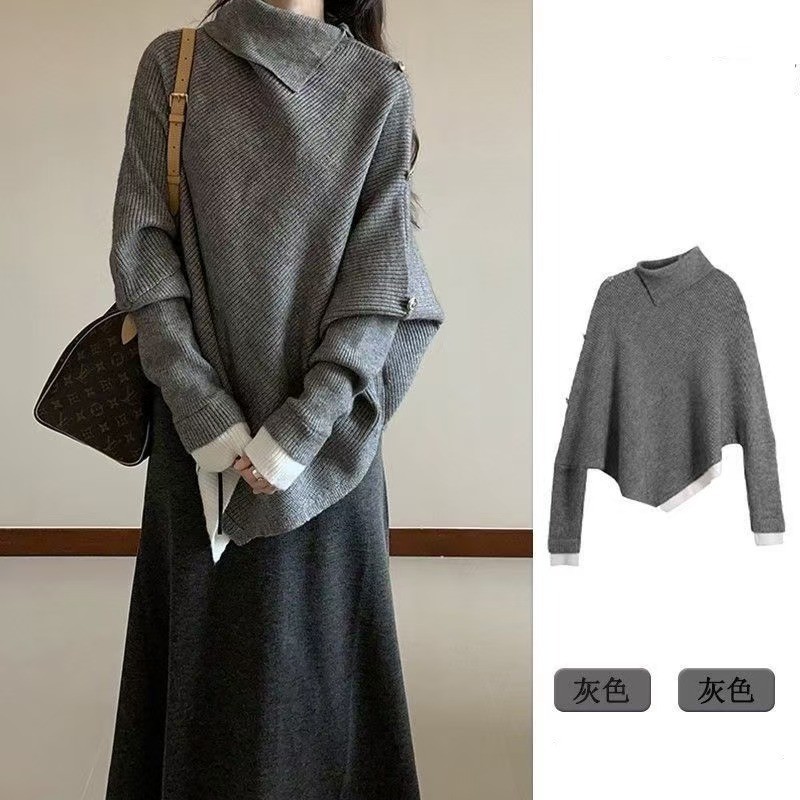 【Bess's house】áo len dệt kim+chân váy chữ a，set đồ nữ sang chảnh，set đồ nữ đi chơi，Áo len dài tay cổ