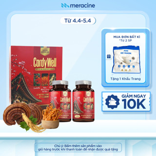Cordywell chiết xuất hồng sâm Hàn Quốc, đông trùng hạ thảo, nấm linh chi, tăng cường sức khỏe, giảm mệt (Hộp 2 lọ x 30v)