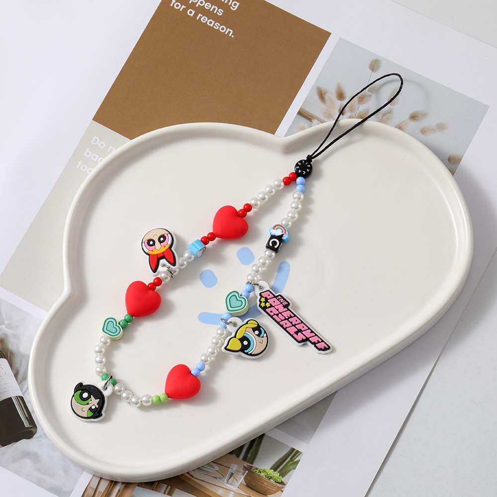 [Shop Giảm Giá] Chất Liệu Silicon Phong Cách Mới Powerpuff Girls Series Dây Điện Thoại Di Động Đính 