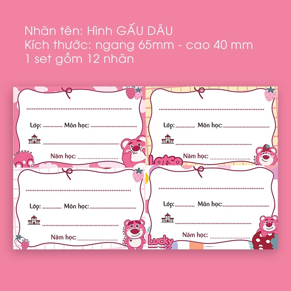 Set 12 Nhãn vở Hình GẤU DÂU | Nhãn Dán Vở | Nhãn Dán Sách - Nhãn Dán Tập - Nhãn Tên |  111345
