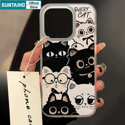 Ốp điện thoại họa tiết mèo hoạt hình dễ thương Suntaiho TPU trong suốt mờ mềm cao cấp Vỏ chống sốc cho iPhone 11 12 13 14 15 16 Pro max IP 7 8 Plus Iphon X Xs XR Xs max