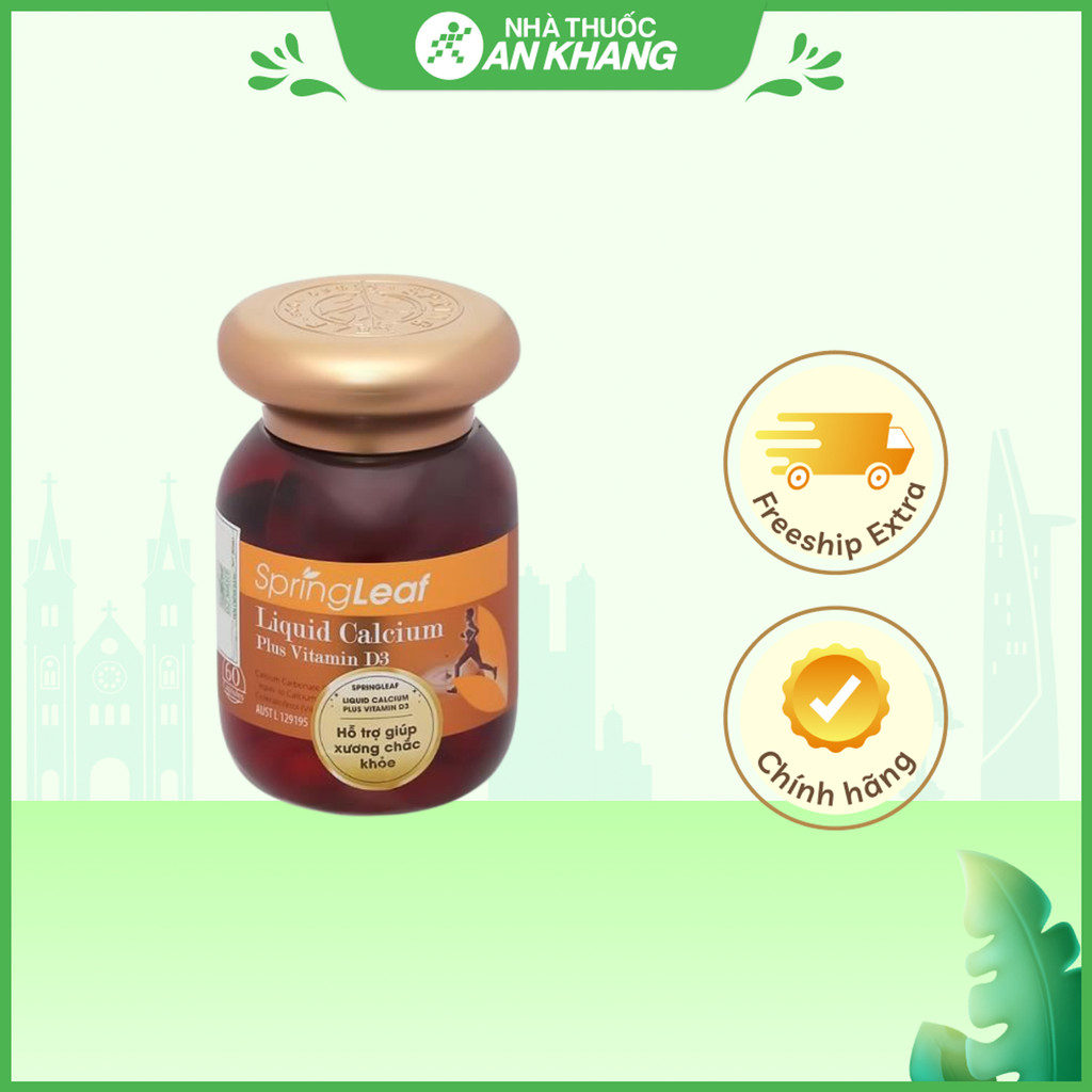 SpringLeaf Liquid Calcium Plus Vitamin D3 bổ sung canxi, vitamin D3 lọ 60 viên