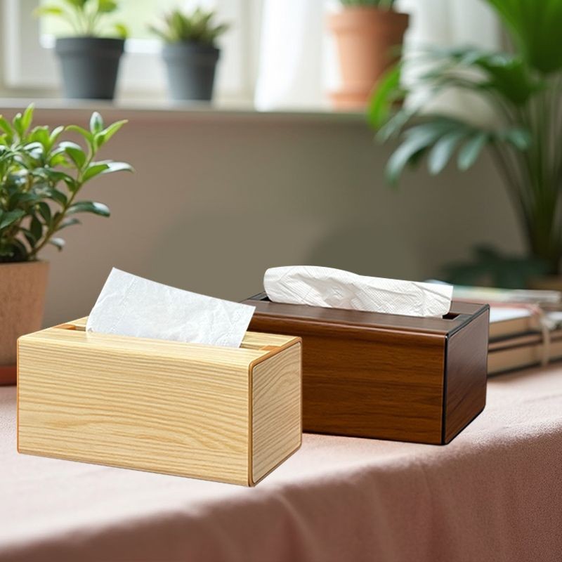 Hộp khăn giấy cao cấp Muxin Zen, thiết kế sáng tạo, vân gỗ, kim loại, cho phòng khách, bàn ăn, nhà n