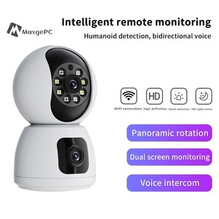 Maxgepc WiFi IP Camera Ống kính kép Màn hình kép Màn hình thú cưng cho bé Màu sắc Tầm nhìn ban đêm PTZ Tự động theo dõi Video Camera giám sát gia đình thông minh mới
