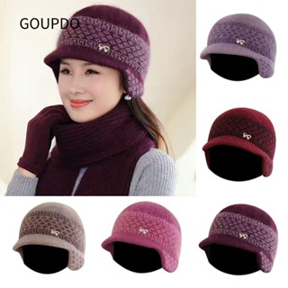Mũ dệt kim GOUPDO, Mũ bảo vệ tai dày mềm mại, Mũ trung niên và người cao tuổi Mũ ấm tai nữ Mũ đan ấm áp Mũ len Skullies Beanies Mũ ngoài trời
