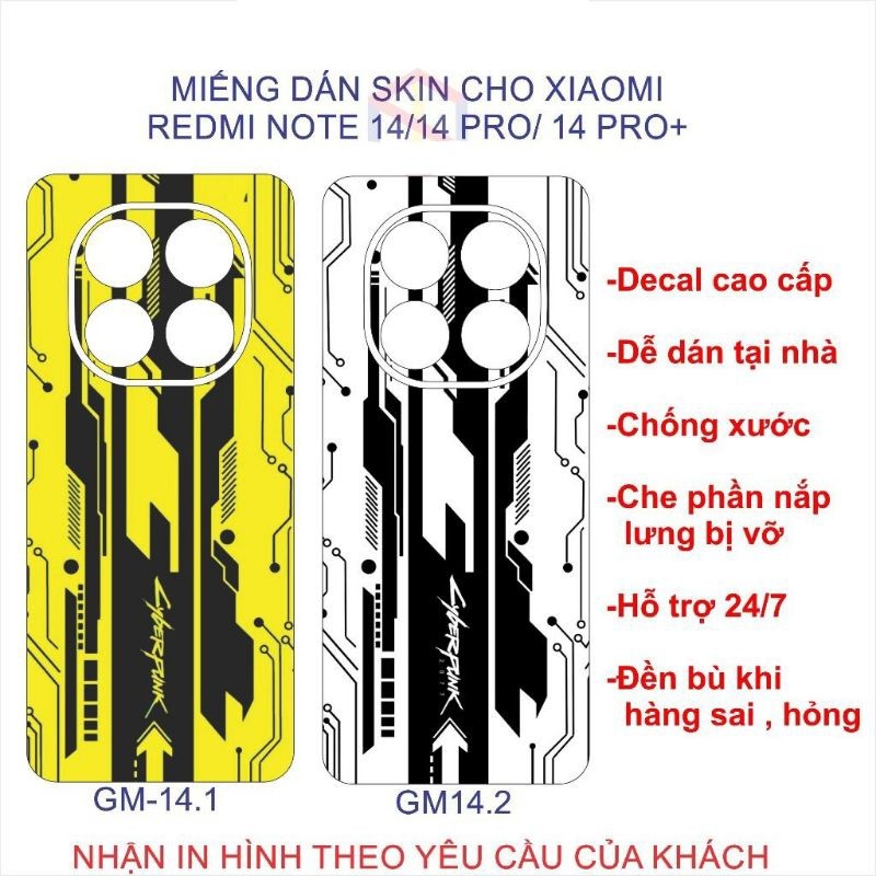 (redmi note 14/14pro/ 14 pro+) Dán skin mặt sau nắp lưng điện thoại Xiaomi Remi Note 14/14pro14 pro+