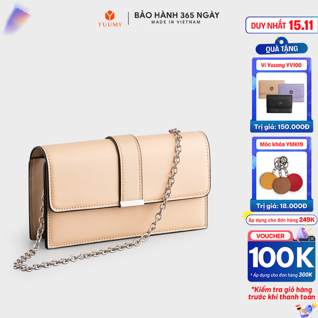 Ví da nữ có dây đeo phối nắp trang trí YUUMY Seasand YV98
