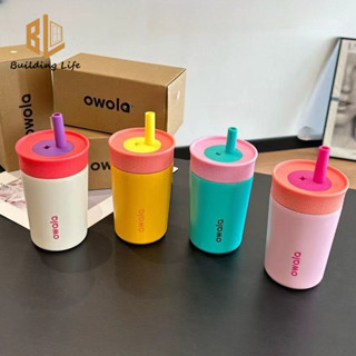 Owala Tumbler Mini Inox Giữ Nhiệt Cốc Macaron Kèm Cà Phê Ống Hút Cốc Nước Chống Trơn Trượt Nắp Cốc Có Thể Tháo Rời Ống Hút Silicon 12oz