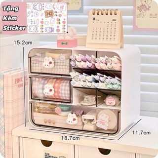  ￼Tủ đồ mini để bàn đa năng kệ đựnġ để mỹ phẩm dụng cụ học tập có ngăn kéo tặng kèm stiker 