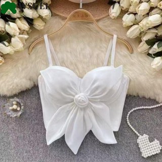 Áo hai dây hoa hồng WSUEL, Áo Crop top hoa hồng 3D Slim Fit phong cách xã hội, lưng đẹp màu đen trắng không tay Áo Crop top cao cấp dành cho nữ