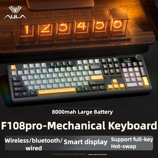 Bàn Phím Cơ AULA F108pro Trò Chơi Thể Thao Điện Tử Không Dây 2.4g Bluetooth Ba Chế Độ RGB Tùy Chỉnh Hot-swap 8000mah Bên Khắc