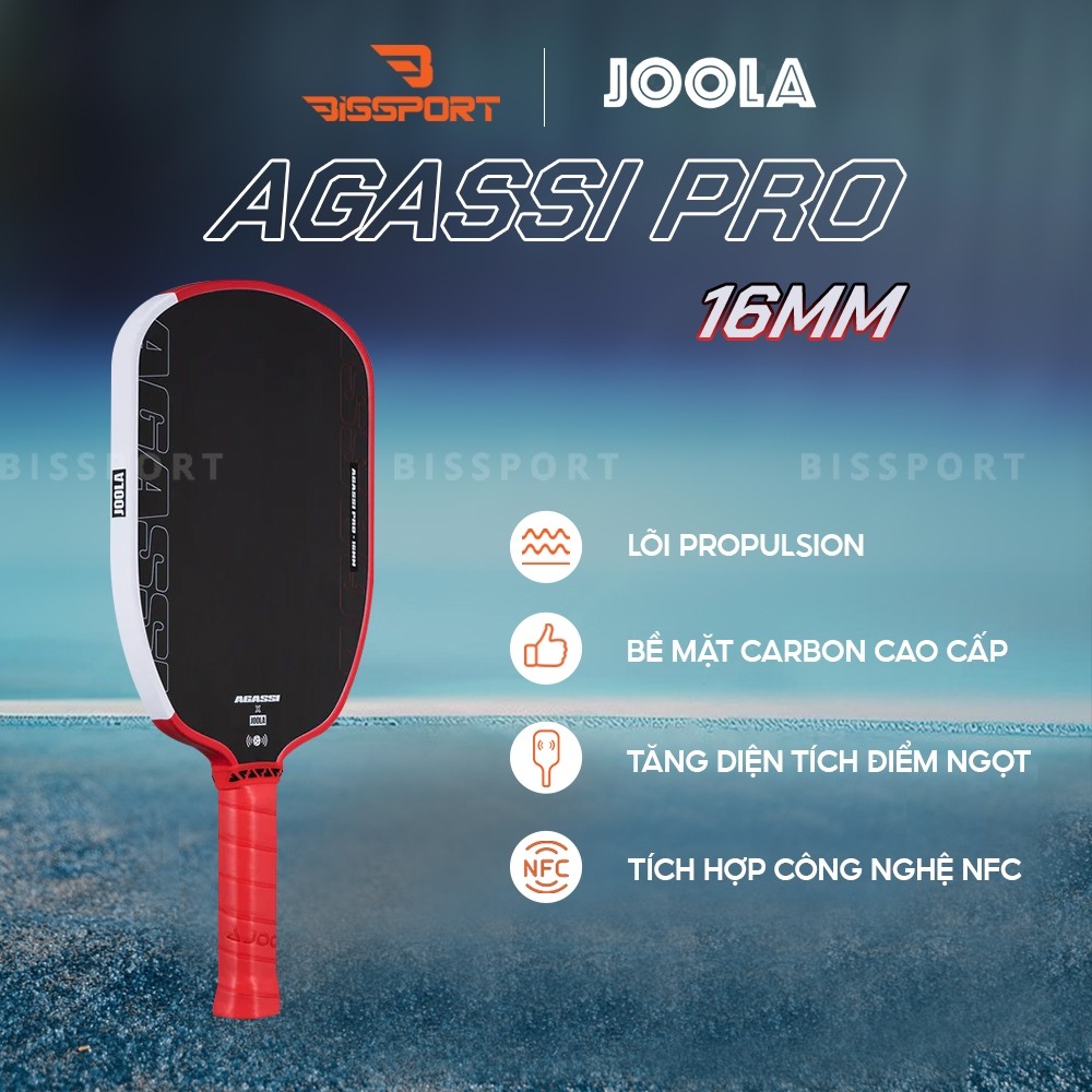 Vợt Pickleball JOOLA Agassi Pro 16mm - Sức Mạnh Vượt Trội - Kiểm Soát - Nhẹ - Nhám - Ổn Định