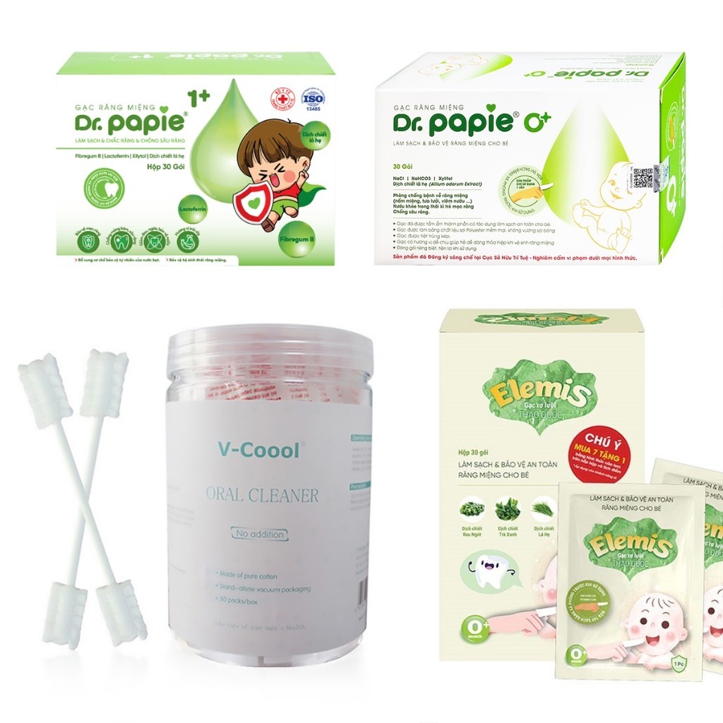Gạc rơ lưỡi cho bé từ sơ sinh Elmis, Sachi, Dr.Papie - hộp 30 gói
