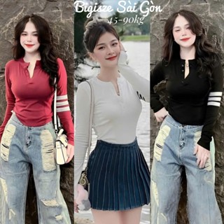  Áo Thun Nữ Tay Dài Cổ V Tiểu Thư 45- 90Kg Bigsize Dễ Thương Top Nữ Women - B.1429 