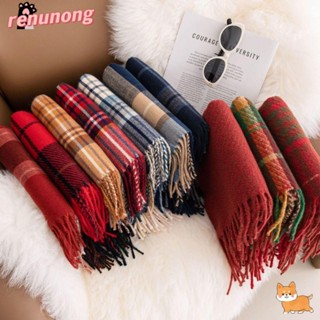 Khăn choàng đỏ kẻ sọc cổ điển RENUNONG, Khăn choàng cực lớn ấm áp dành cho nữ, Khăn choàng cặp đôi Cashmere cao cấp Khăn quàng cổ nữ dài quấn