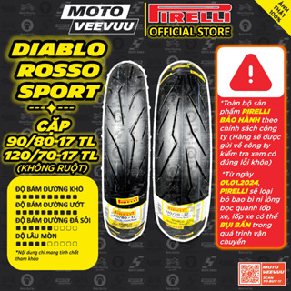 [MTVV] CẶP VỎ LỐP xe máy PIRELLI Rosso Sport 90/80-17 & 120/70-17 Sirius EX 150 EX 135 Dream Wave FU Winner<END>