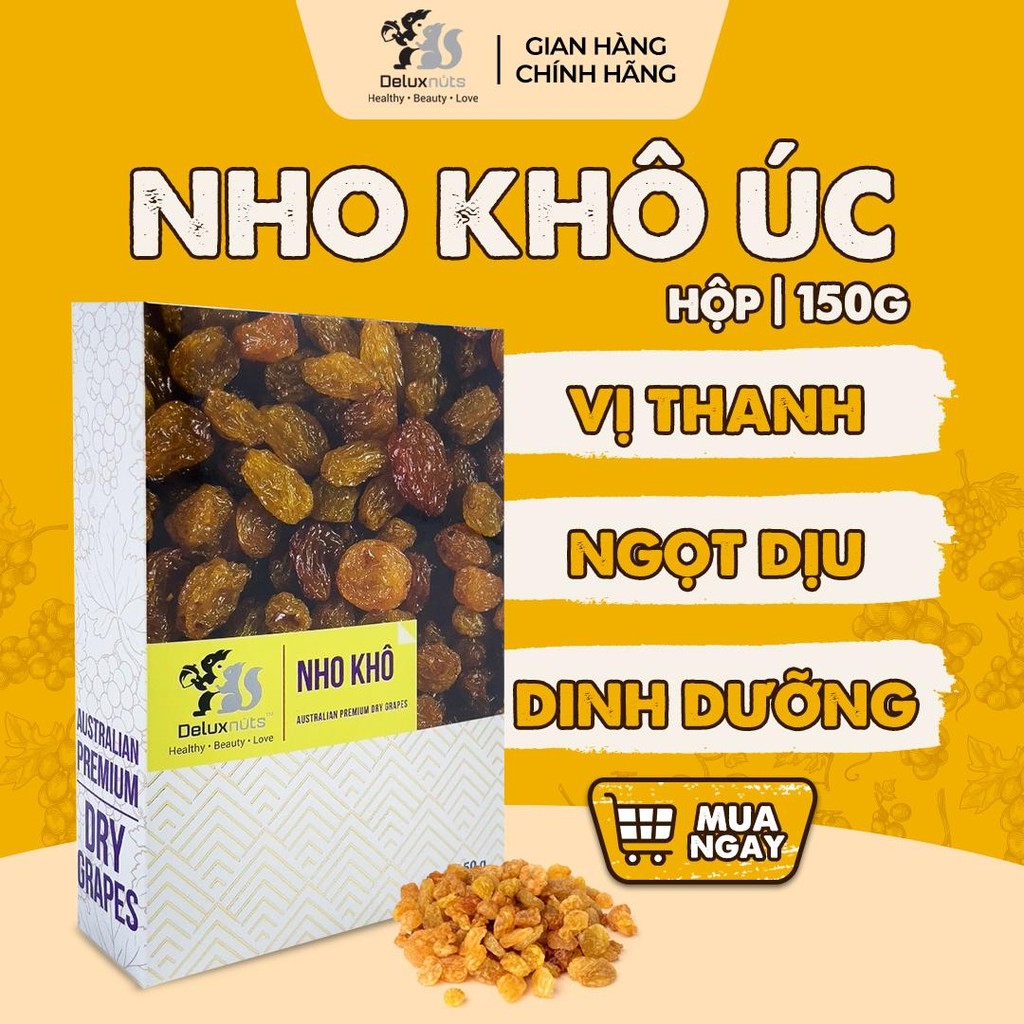 [Hỏa tốc] Hộp Quà Nho Khô Úc 150g Deluxnuts | Hạt Dinh Dưỡng, Snack Ăn Vặt (Hộp 150g)