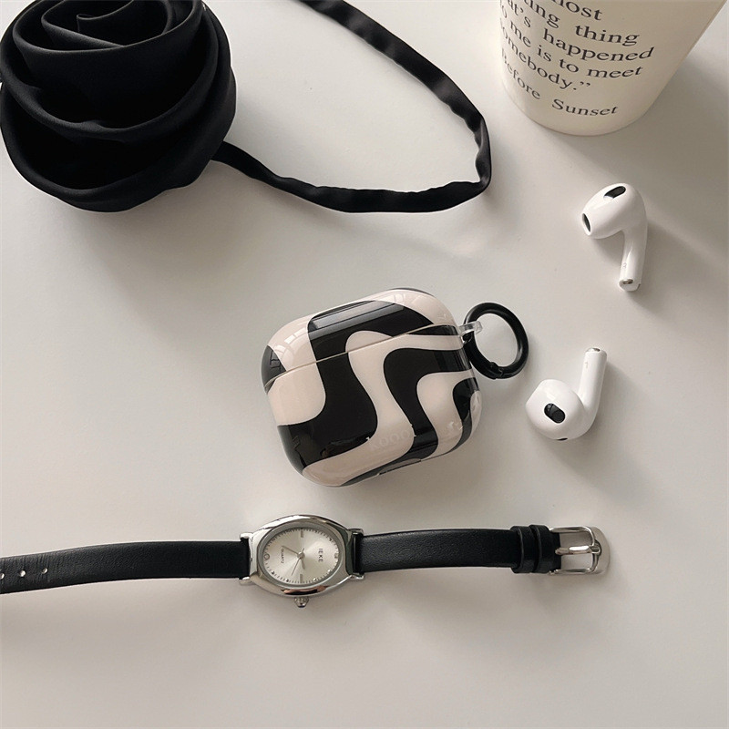 Ốp lưng cho AirPods 4 [2024] AirPods Pro2 Pro 3 2 1 Apple Wireless EarPods Protector Đường cong đen 