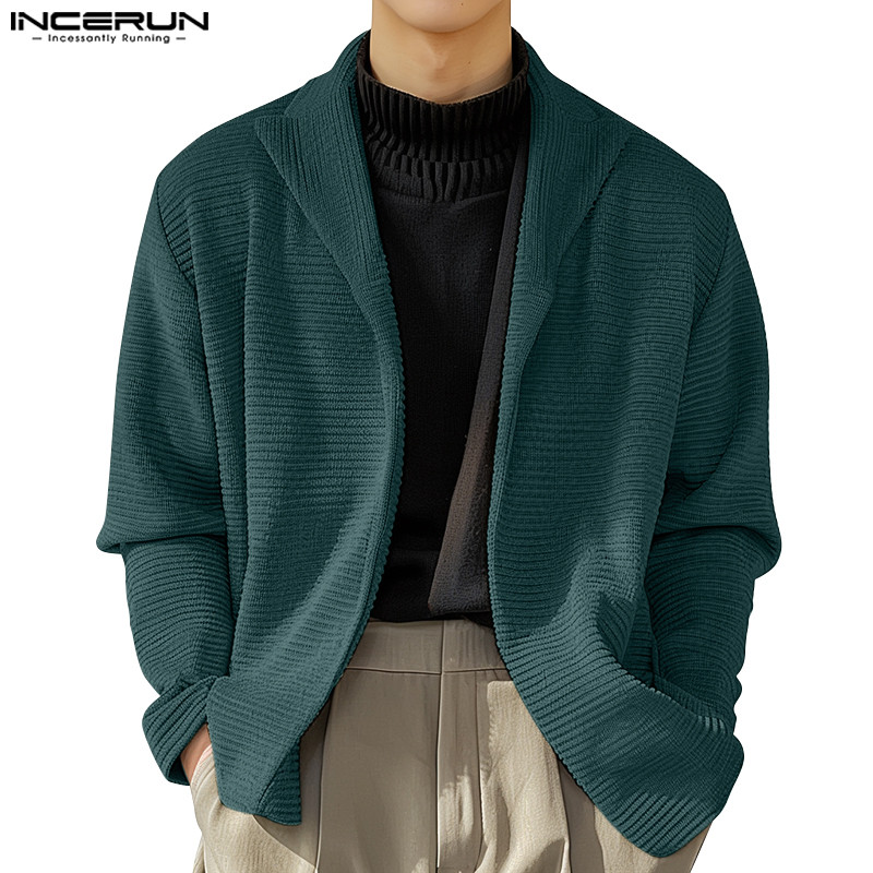  Incerun Nam Dây Thời Trang Hàn Quốc Ve Áo Dài Tay Rời Cardigan 