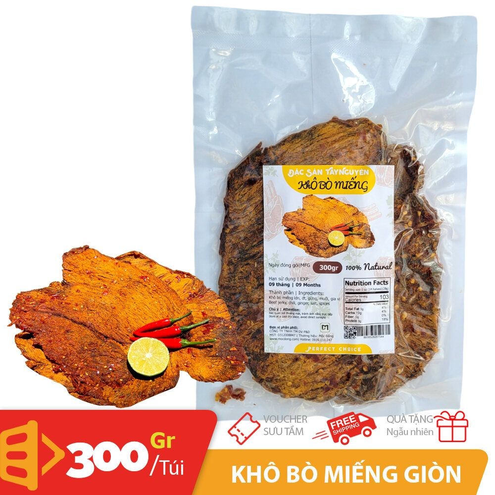 Túi 300gr khô bò nguyên miếng mềm đặc sản Nam Trung Bộ