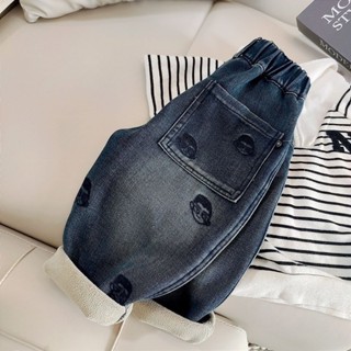  Quần bò trẻ em TIINGXUYU lót nhung quần bé trai quần dài thường ngày trẻ em phong cách Hàn Quốc thu đông mẫu mới 