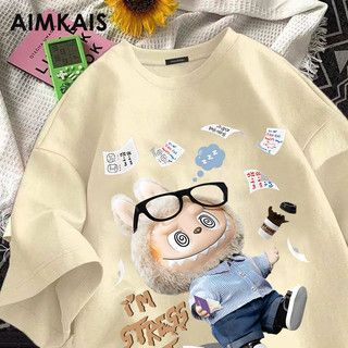 Aimkais 100% Cotton LABUBU 2-14 Tuổi Trẻ Em Lớn Trẻ Em Bé Trai Bé Gái Áo Thun Unisex Quần Áo