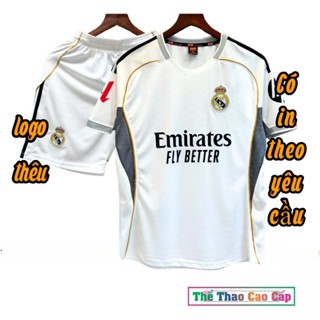   Có in tên số ko cần cọc Quần Áo Bóng Đá Đồ Đá Banh Real Madrid trắng 2025 mè hàn Cao Cấp 